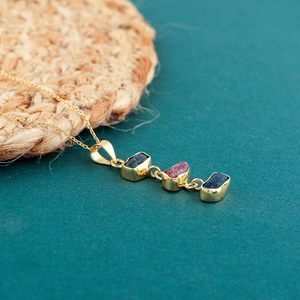YASHEE Natural Sapphire And <b>Ruby</b> Rough Crystal Pendant <b>Necklace</b> Bezel Setting Raw Gemstone Unisex Fashion Jewelry - Product Image 4