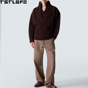 Cut And Sew Ribbed Knit Wool Sweater Men Heavyweight Mock Neck Jumper Men'S <b>Hoodies</b> & Sweatshirts Clothing Manufacturers Bulk - Product Image 1