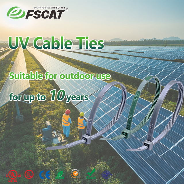 FSCAT Self-Locking PA12 Cable Ties 7.87 Inch 3000 Hours UV Resistant 100/pcs Nylon 66 for Photovoltaic Applications