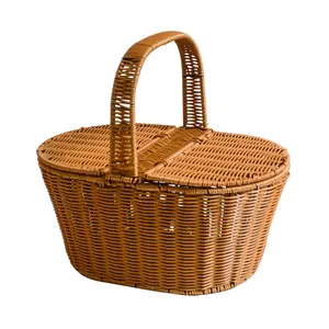 Commercio all'ingrosso isolato personalizzato altro regalo artigianato in vimini pranzo borsa in rattan picnic con cestini portaoggetti con coperchio per il cibo