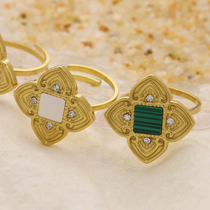 Miradia Cung Điện Phong Cách Của Phụ Nữ Đồ Trang Sức 18K Vàng-Mạ Thép Không Gỉ Dát Với Màu Xanh Lá Cây <span class=keywords><strong>Shell</strong></span> Có Thể Điều Chỉnh Không Phai Mở Vòng - Product Image 1