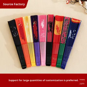 Ventiladores plegables de mano personalizados promocionales, ventilador de mano de plástico plegable chino japonés Vintage ventilador de mano de seda - Product Image 4