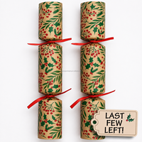 Kotak Hadiah Natal Kraft Embossed Custom dengan Pita Kertas Mahkota Foil Emas Perak, 6 Pcs, Dapat Didaur Ulang, Kemasan OEM