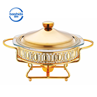 Réchaud de buffet de luxe doré avec couvercle en verre et brûleur à alcool pour fêtes, mariages, hôtels et restaurants