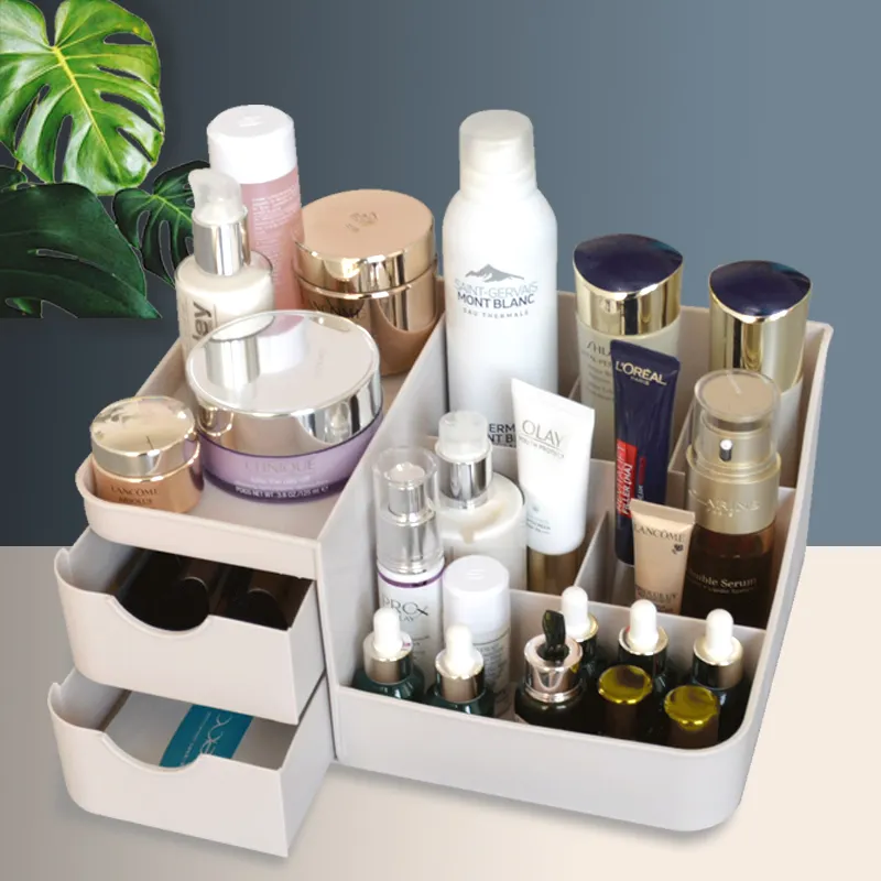 Organizador de maquillaje de escritorio de plástico para mujer, caja de joyería colgante con cajón, organizador de cosméticos, nuevo