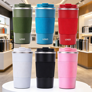 Vacuum Insulated Coffee Tumbler Food Grade 304 Stainless Steel <b>With</b> Textured Silicone Heat Proof Sleeve <b>Lid</b> Portable <b>Cup</b> - Product Image 1