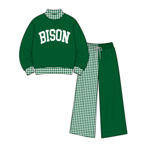 XY0717 Set 2 Pezzi Personalizzato <span class=keywords><strong>per</strong></span> Bambine: Felpa con Inserti a Quadretti e <span class=keywords><strong>Pantaloni</strong></span> <span class=keywords><strong>Larghi</strong></span> con Coulisse - Product Image 2