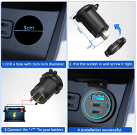 Chargeur USB 12V multi-ports, double prise PD3.0 USB C et QC3.0 avec interrupteur d'alimentation pour chargement rapide voiture bateau RV marine ATV