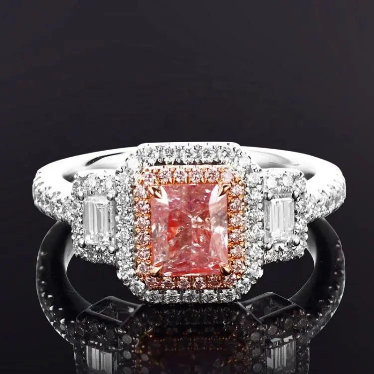 Fancy 925 Sterling Sieraden Zilveren 1.0ct Emerald Cut Roze Cz Diamond Engagement Wedding Ring