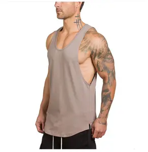 Tanpa Logo kaus katun murni pria, Tank Top olahraga berlari Fitness tanpa lengan ukuran besar musim panas