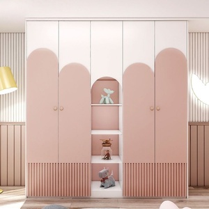 Armoire pour enfants en bois écologique rose à arceaux avec <span class=keywords><strong>étagère</strong></span>s ouvertes, design moderne, gain de place, <span class=keywords><strong>meuble</strong></span> de <span class=keywords><strong>chambre</strong></span> autoportant - Product Image 1