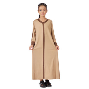 Ropa Islámica al por Mayor, Vestido Largo de Color Puro con Cuello en V para Niñas Musulmanas, Vestido Modesto Árabe del Sudeste Asiático para Niñas Musulmanas - Product Image 6