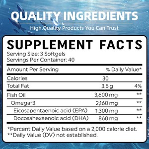 שמן דגים אומגה <span class=keywords><strong>3</strong></span> מותג פרטי 3600 מיליגרם כמוסות רכות, תוסף חומצות שומן חיוניות הטוב ביותר, תומך בבריאות העיניים, המוח והמערכת החיסונית - Product Image 3