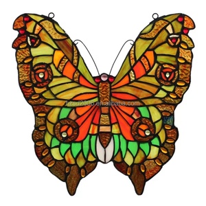 Panneau de fenêtre d'église en vitrail massif de 30 cm, style européen, motif papillon, plaqué or, écologique, pour hôtel, atelier, salon - Product Image 4