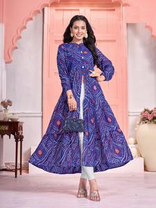 Festival de qualité standard spécial longue robe Flair Bandhej Badhani imprime robe de mariée pour la vente à l'exportation - Product Image 5