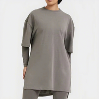 Ensemble de sport islamique 2 pièces pour femme en tissu éponge OEM, coupe oversize, épaules tombantes, col montant, haut à manches longues avec leggings