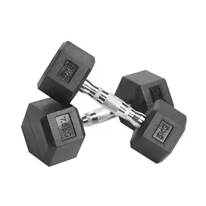 Custom Logo Full Black Rubber Coated Hex Dumbbells Home Gym Equipment Weight Set Free Weights