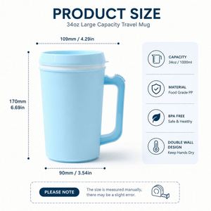 Bouteille d'eau à double paroi en PP de 22 oz et 34 oz avec logo personnalisé, paille, poignée, pour camping, fête, ou comme mug de camionneur - Product Image 3