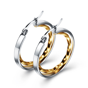 Hoop Earrings <b>28mm</b> Two-Tone Steel Gold Plated Stainless Steel Women's Fashion Jewelry Gift - Product Image 1