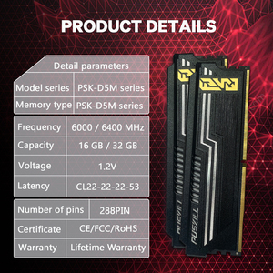 Silent and Energy SavingDdr5 <b>Memory</b> <b>Stick</b> DDR5 6400MHz 6000MHz 8GB 16GB 32GB RGB Desktop Black High Performance <b>Memory</b> Supports - Product Image 2