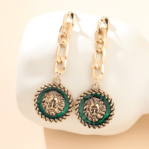 Pendientes colgantes de león, aleación de zinc, diseño redondo de animales, joyería para fiestas AE300 - Product Image 2