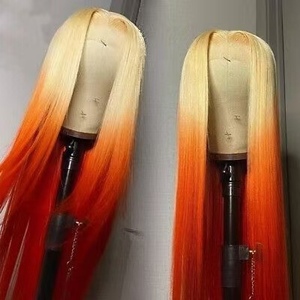 Vendeur-Fourni Bonne Qualité Sans Colle 200 Densité HD Dentelle 360 Frontal Jaune Ombre <span class=keywords><strong>Orange</strong></span> 360 Dentelle Femmes Perruques Longue Brésilienne Brute - Product Image 1