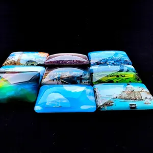 Customized Pattern Color Printing Rectangle Crystal Glass Refrigerator Magnet Cities Fridge Magnet For Different Countries