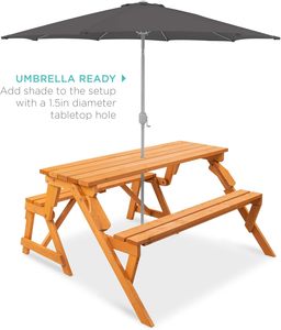 Vente d'usine, table de pique-nique en bois de <span class=keywords><strong>sapin</strong></span> naturel 2 en 1, transformable, interchangeable, banc de jardin en bois pour la cour - Product Image 4