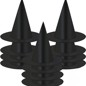 DAMAI Halloween Witch Hats Costume Accessory Hanging Black Wizard Hat for Women Kid with Rope Indoor Outdoor Decor Party Supply - Product Image 2