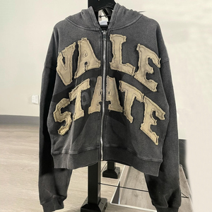 Sweat-shirts à capuche pour hommes avec fermeture éclair, style streetwear, broderie personnalisée, patchwork, impression numérique, lettres, automne - Product Image 1