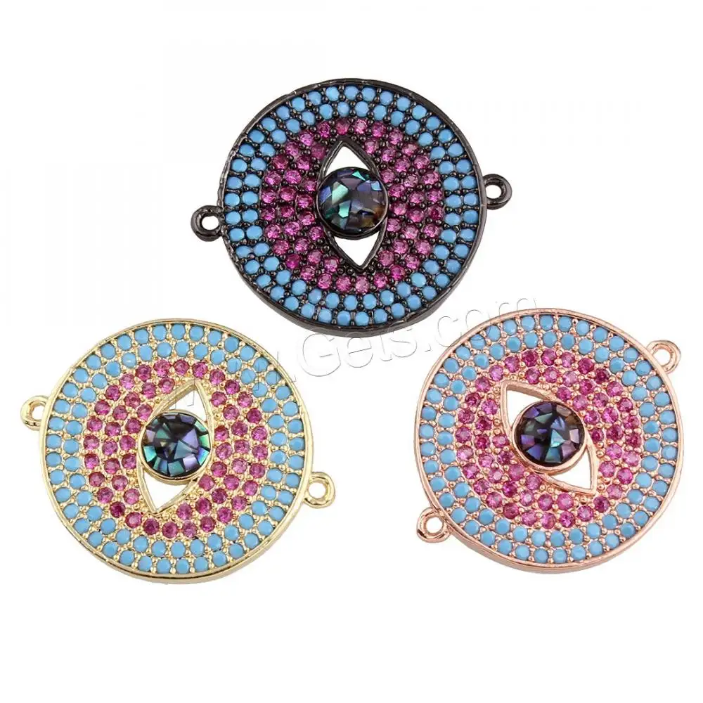 Flat Round Zinc Alloy Connector Abalone Shell & Resin Rhinestone with faceted eye pattern & 1/1 loop lead & cadmium free 1260407