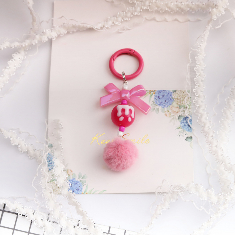Porte-clés pompon M-bead sans clous - Rose Rouge