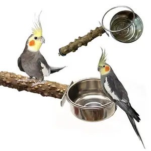 GG281 Outside Durable Water Food Dispenser Bird Stand Bar Perch with Feeder Cups Bowls Stainless Steel Bird Feeder