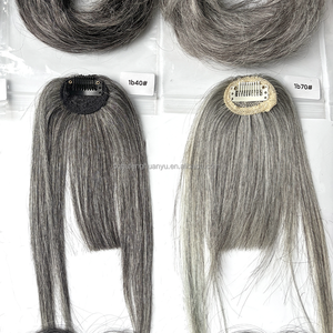 Franges de cheveux gris mélangés, sel et poivre, cheveux humains, postiche, franges aériennes, extensions de cheveux pour personnes âgées - Product Image 3