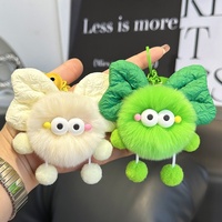 Mignon et moelleux, en fourrure de lapin Rex, style dessin animé, avec nœud papillon et boule de charbon, jouet en peluche elfe, accessoire de sac à dos et pendentif porte-clés de voiture