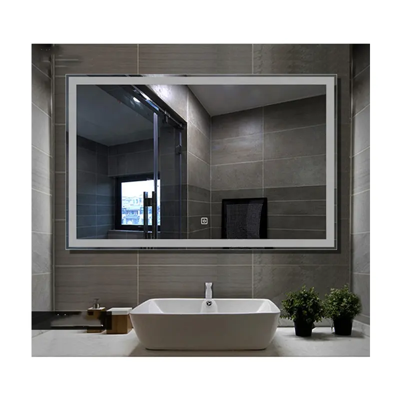 Современный стиль прямоугольное время дисплей LED ванная комната косметическое зеркало со светом Настенный умный прямоугольник для ванной отеля дома