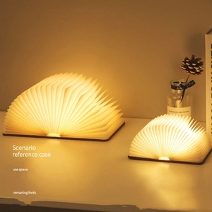Nouveau 3D pliant en bois livre LED 3 couleurs accordéon veilleuse Rechargeable chambre <span class=keywords><strong>lampe</strong></span> de Table pour bébé enfant cadeau présent - Product Image 2