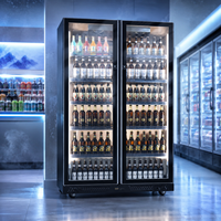 Porte en verre présentoir de boissons, présentoir de bouteilles de bière, congélateur refroidisseur vertical refroidi à l'air