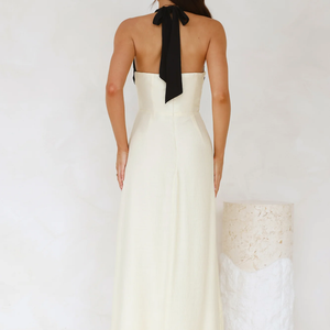 <span class=keywords><strong>Robe</strong></span> midi élégante à encolure croisée, style fourreau, couleur contrastante, sans manches, en mousseline, ajustée, pour soirée, pour femmes, OEM ODM - Product Image 2