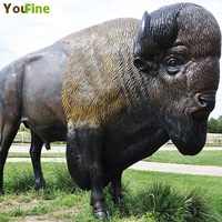 Sculpture de buffle en bronze, statue d'animal en métal grandeur nature YOUFINE