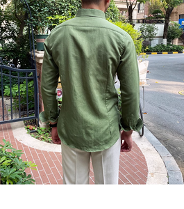 <span class=keywords><strong>Chemise</strong></span> à <span class=keywords><strong>manches</strong></span> <span class=keywords><strong>longues</strong></span> de couleur unie <span class=keywords><strong>en</strong></span> coton et <span class=keywords><strong>lin</strong></span> pour hommes, t-shirt slim britannique d'affaires pour hommes - Product Image 6