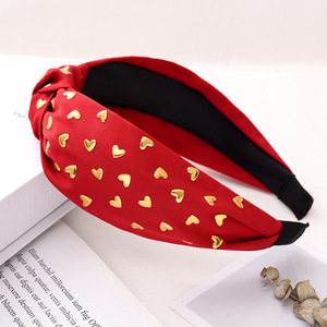 Bandeau large noué en tissu avec cœurs rouges pour femme, accessoire de tête pour la Saint-Valentin - Product Image 1