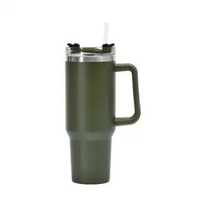 Acero inoxidable 304 40oz paja aislada moderna casa Fitness ejército verde taza de café termo 1200ml taza de helado