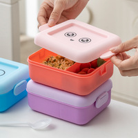 Boîte à lunch portable créative à 2 compartiments carrés de qualité alimentaire, design mignon, en plastique, utilisable au micro-ondes, boîte à bento pour aliments