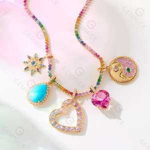 Gemnel Gemstone <strong>Gemini</strong> Pendant Yin-Yang Inspired Heart Pear Shaped Gems Rainbow Elegant Colorful <strong>Necklace</strong> - Product Image 2