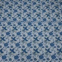 Tissu brodé traditionnel Twin Textile avec fil doré, motif floral d'oiseaux, bordure ondulée en dentelle noire