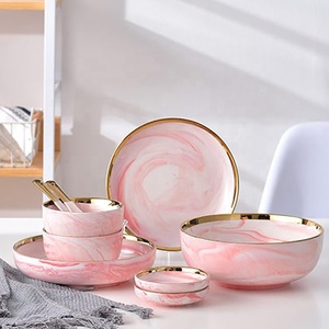 Nordic Tableware <b>Sets</b> Ceramic Dishes and Plates <b>Marbling</b> Household Rice Bowl Giftbox Gilt-edged Ceramic Minimalist Giveaways - Product Image 1