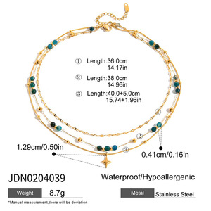 Collar de Acero Inoxidable Chapado en Oro de 18K, Joyería Hipoalergénica Impermeable, Colgante de Estrella de Piedra Natural Azul, Collar de Tres Capas - Product Image 6