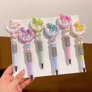Stylo à bille en silicone avec perles focales en acrylique, motif licorne et poney mignon, pour étudiants - Papeterie de dessin animé adorable - Product Image 1