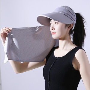 Chapeau de soleil pour femme, voile de protection faciale d'été, pour vélo électrique, chapeau de soleil d'extérieur anti-UV, pare-soleil en polyester carré uni - Product Image 3
